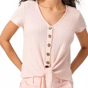 Pink Waffle Knit Top with Knot Tie - Size L
